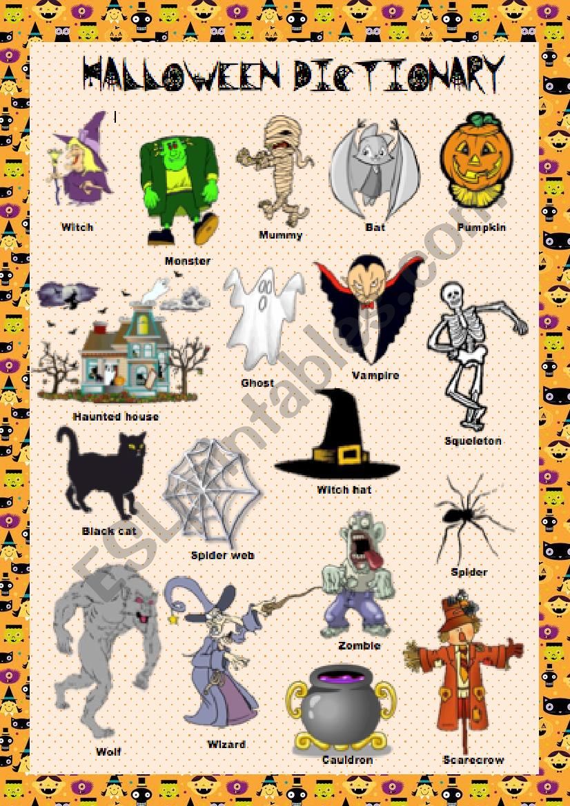 Halloween dictionary worksheet