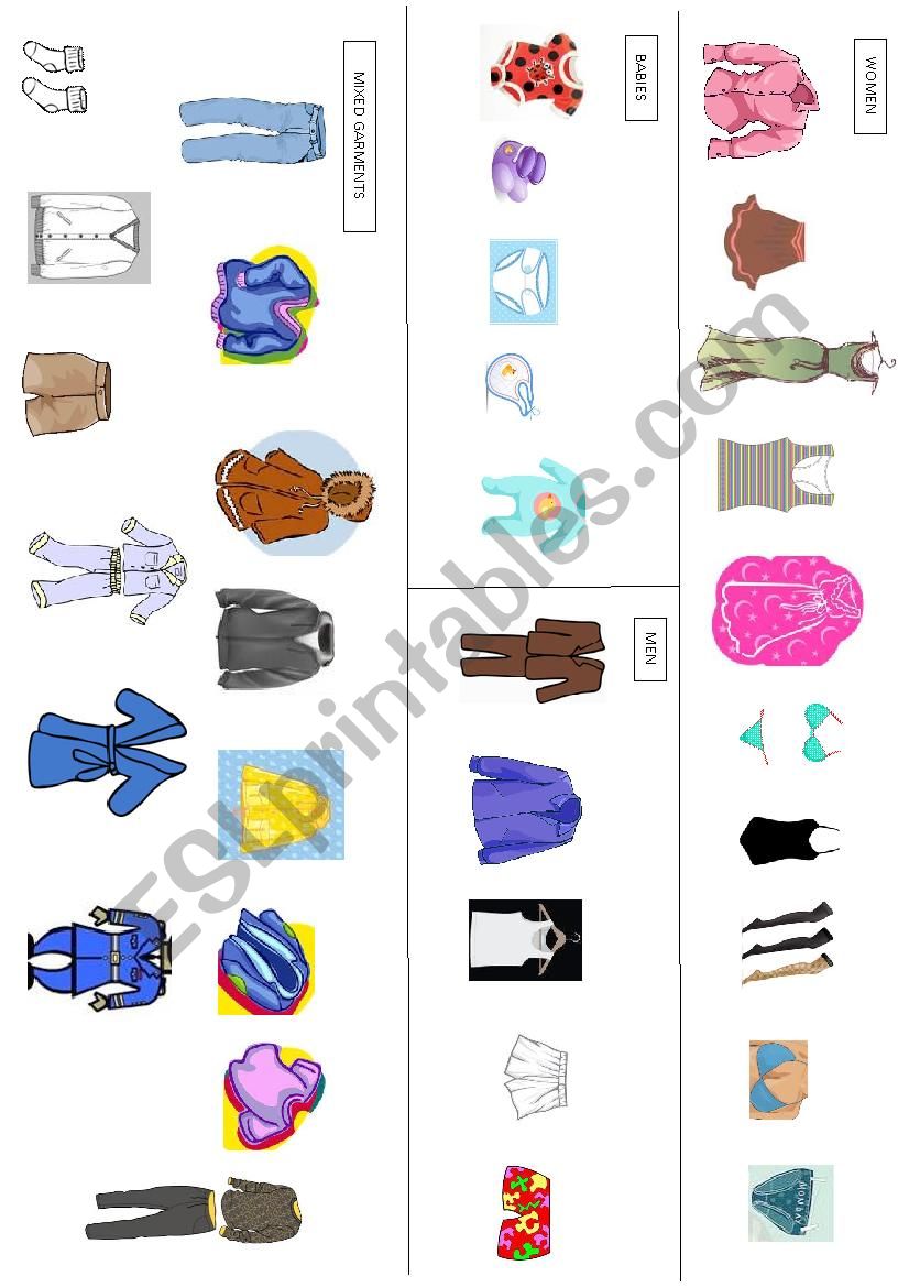 Clothes and accessories worksheet