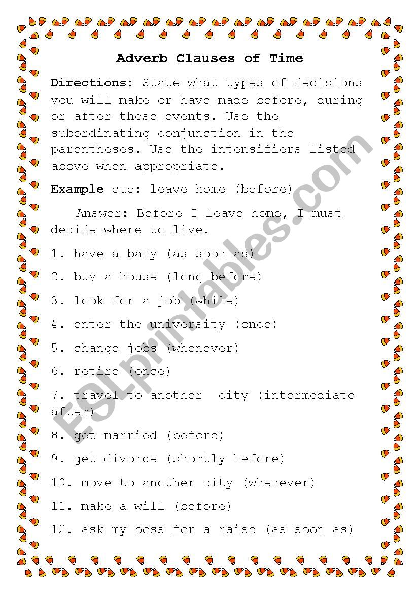 adverb clauses of time worksheet