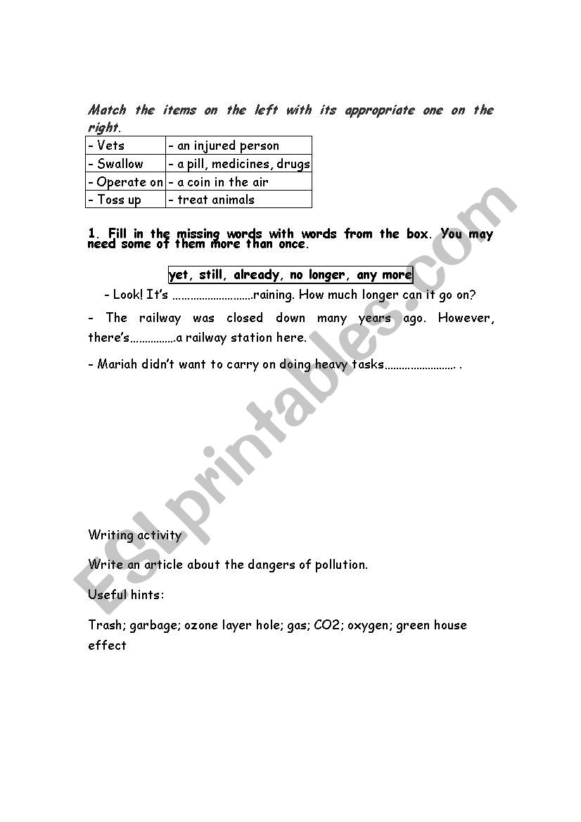 Pollution worksheet