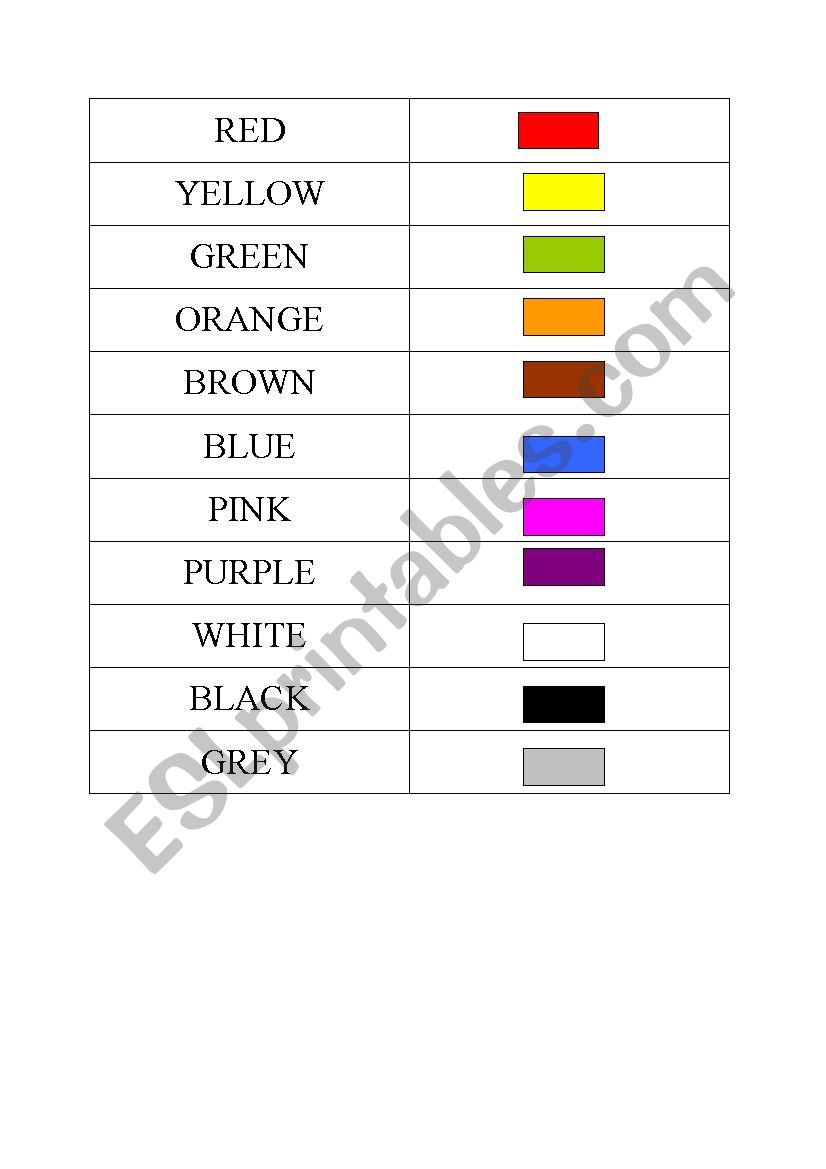 colours worksheet