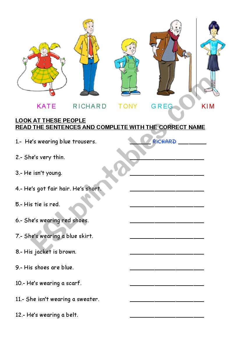 DESCRIPTION OF PEOPLE worksheet