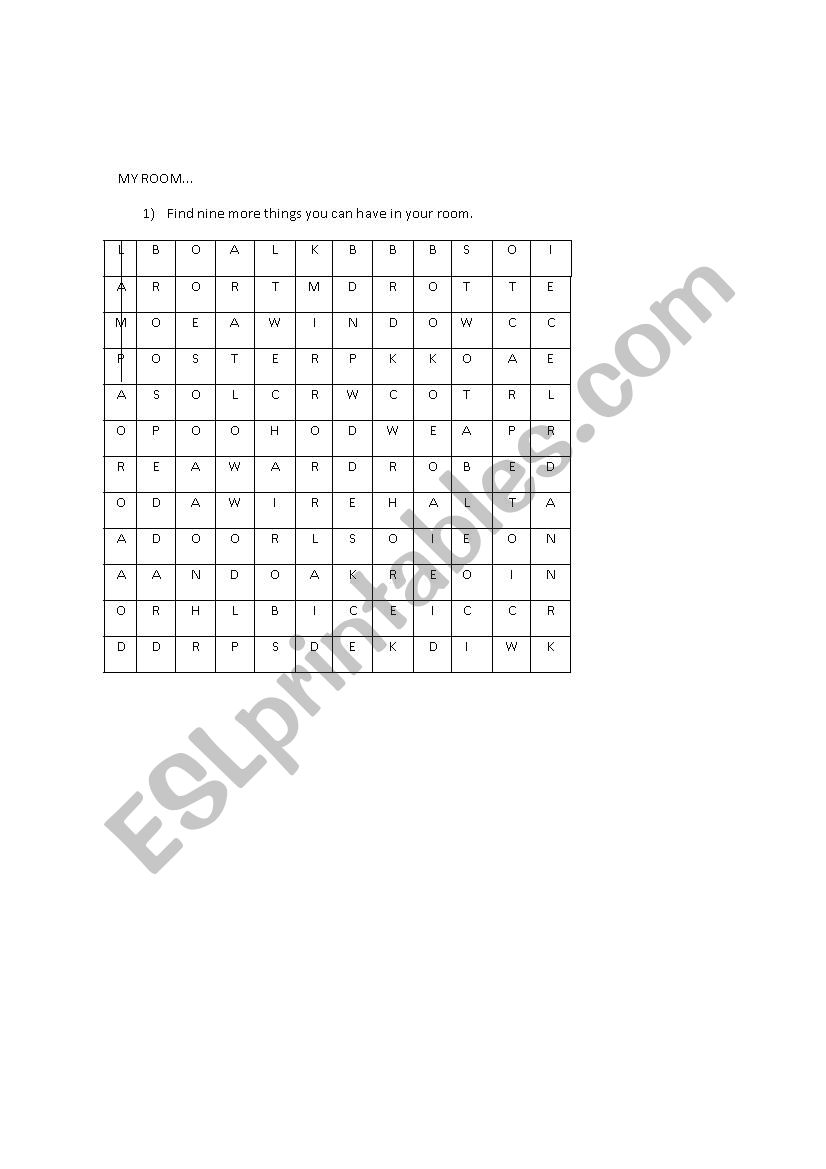 My room worksheet