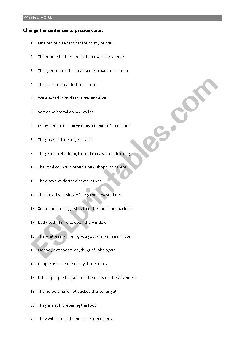 passive voice worksheet worksheet