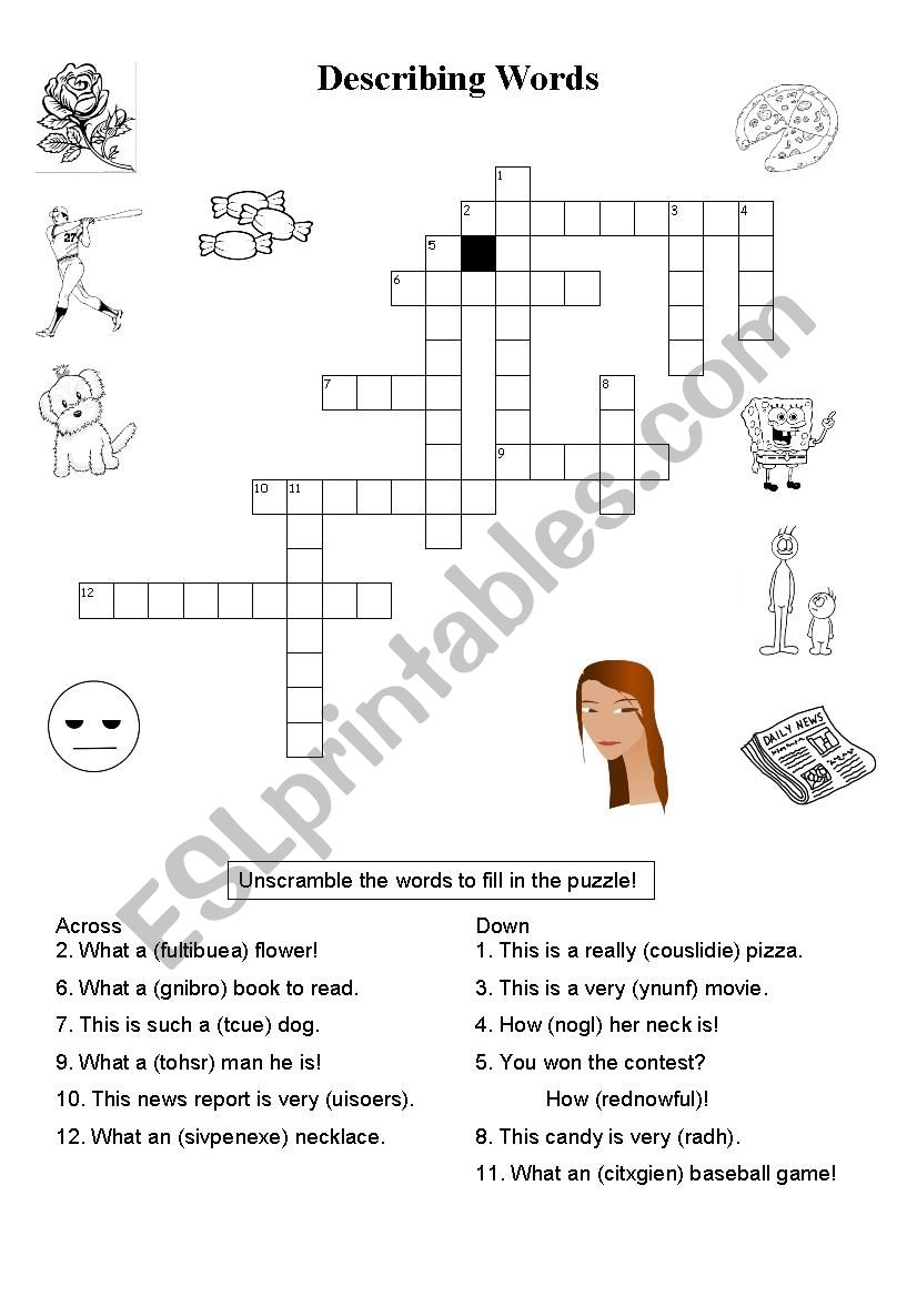 Adjective Crossword worksheet