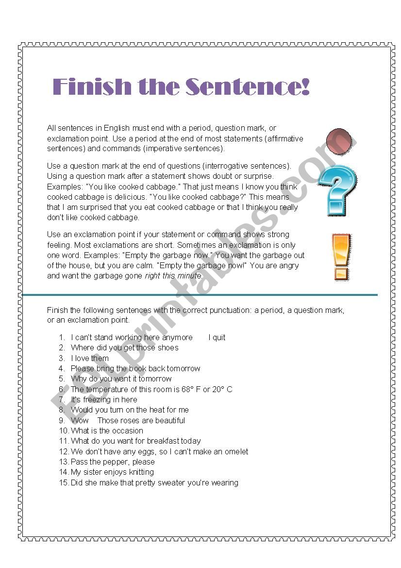 Finish the Sentence! worksheet