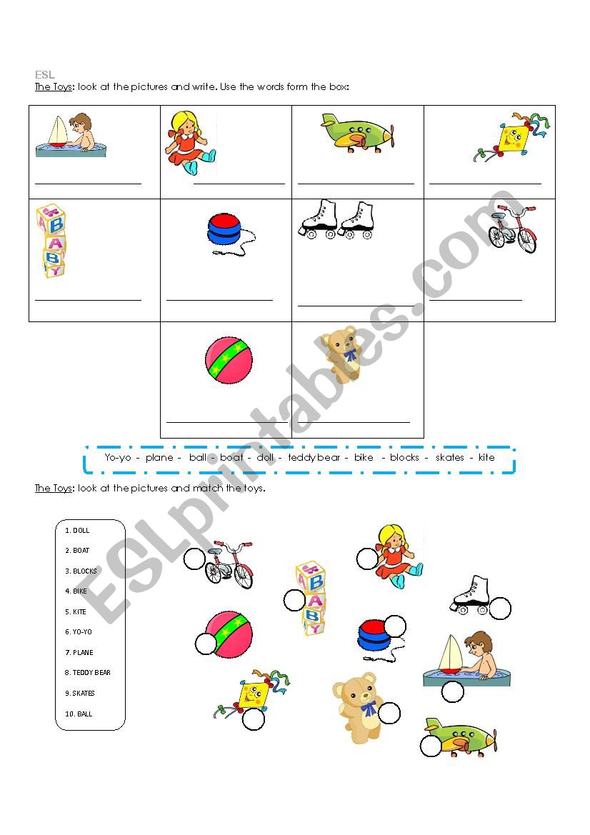 Toys worksheet