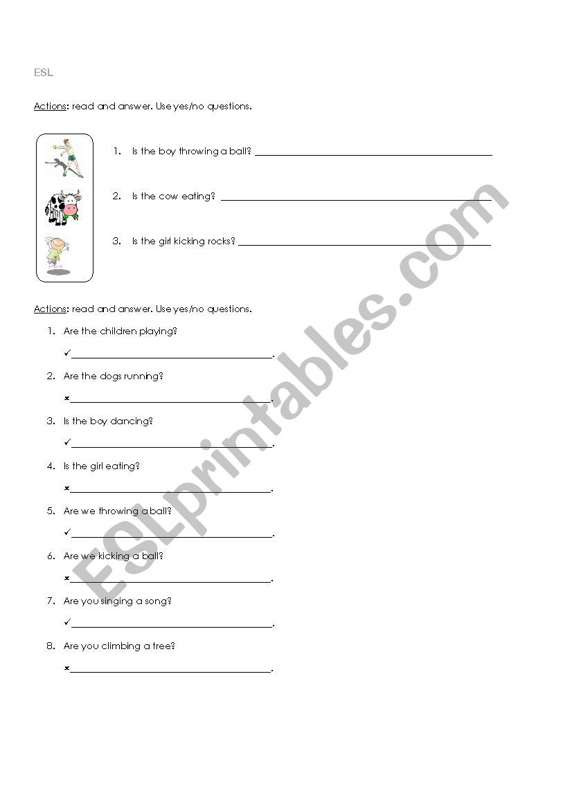 action verbs yes/no questions worksheet