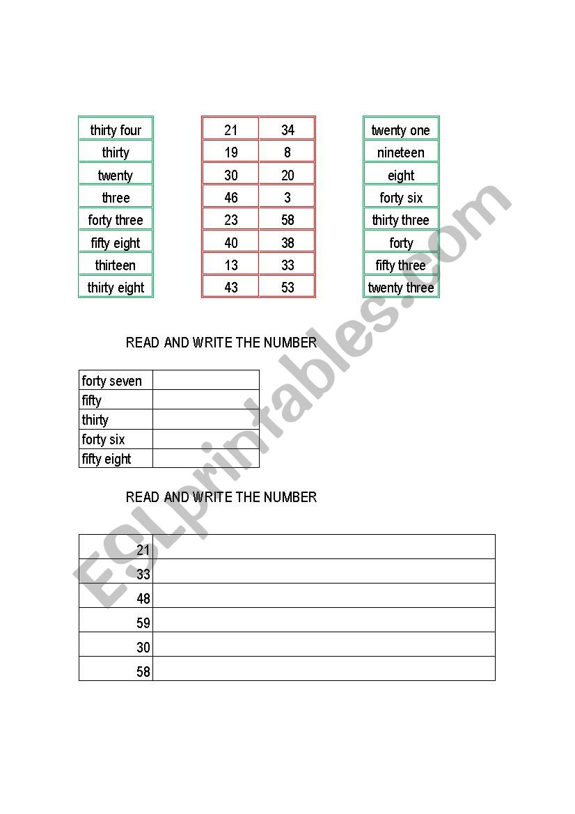 Worksheets Number 1 to 50 worksheet