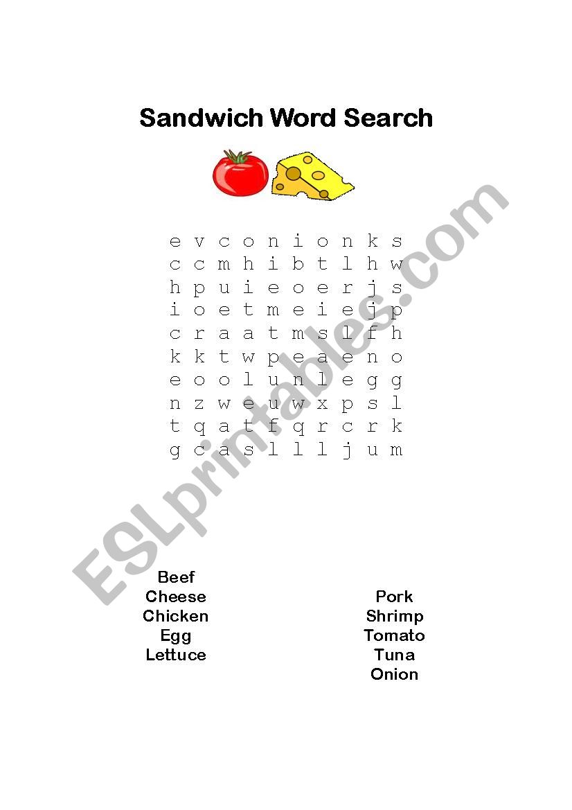 The Sandwich Wordsearch worksheet