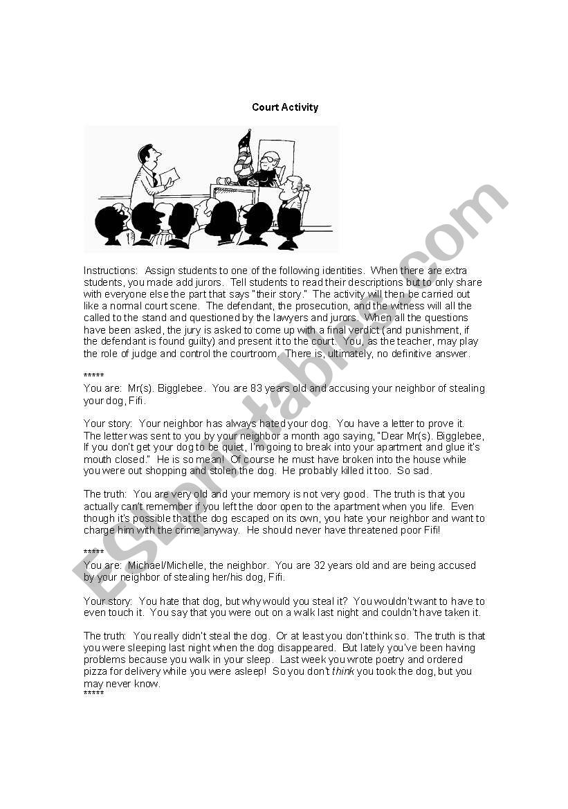 Bigglebees Court Case worksheet