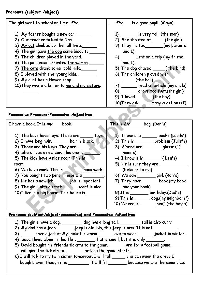 Pronouns and Adverbs worksheet