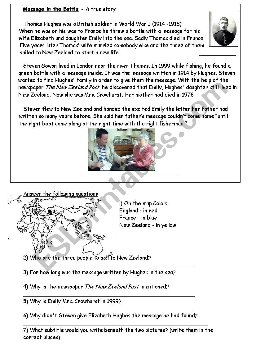 The Message in the Bottle worksheet