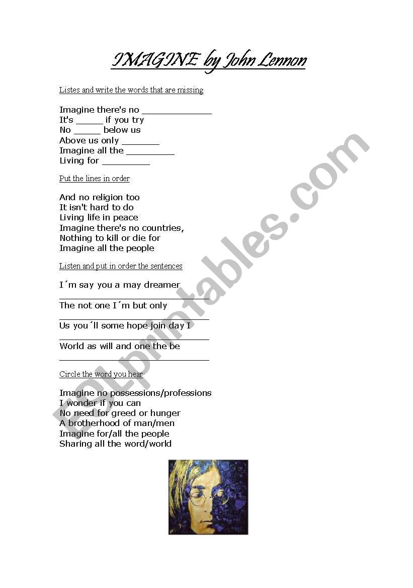 Imagine by John Lennon Worksheet