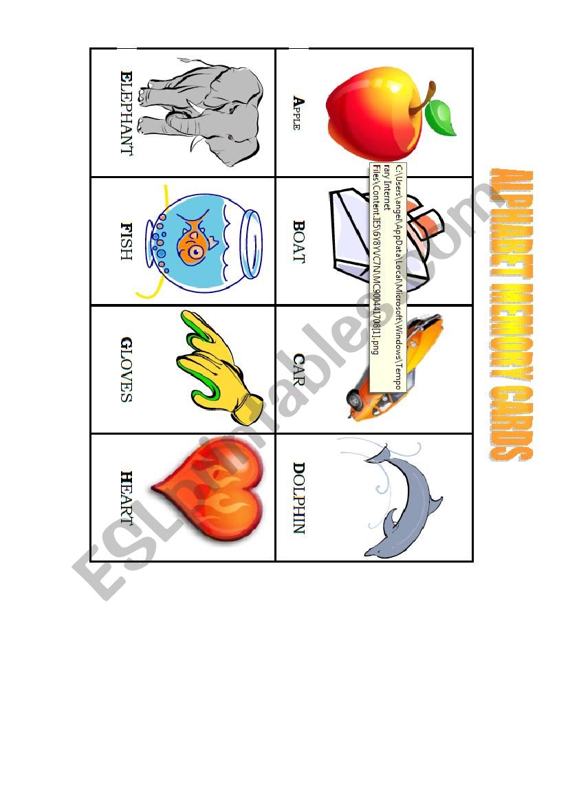 ALPHABET MEMORY CARDS - 1 worksheet