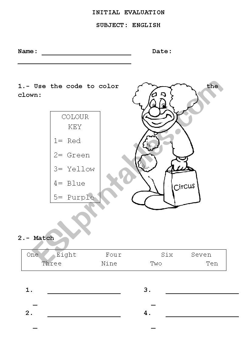 Initial evaluation 1st grade worksheet