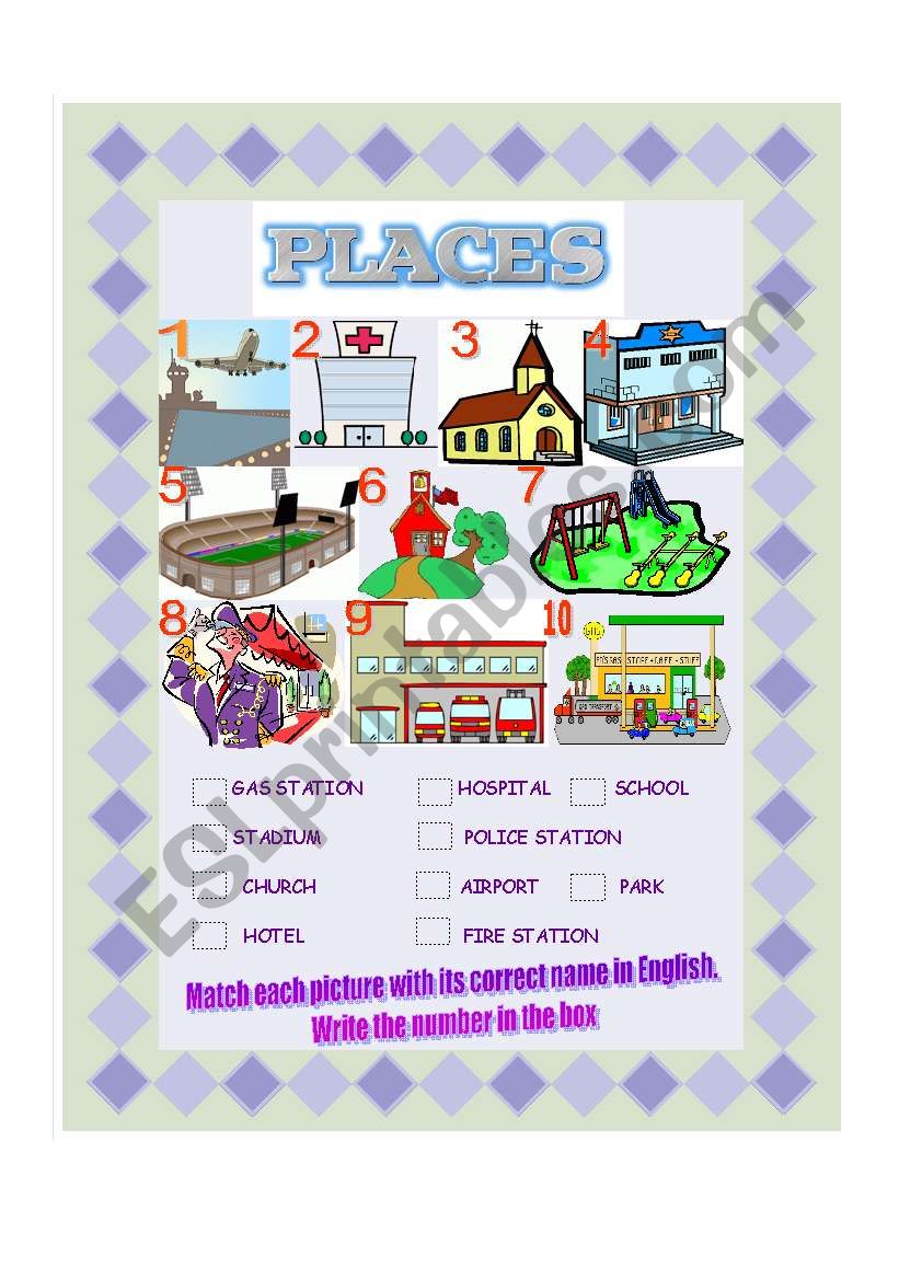 Places worksheet