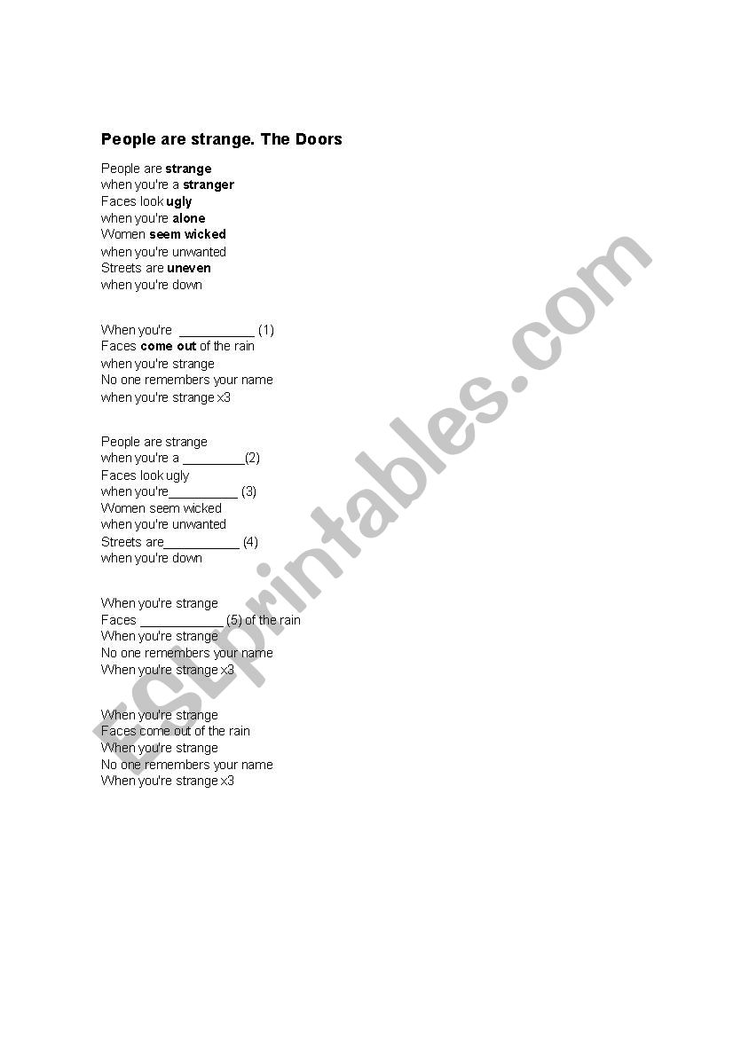 people are strage- esl songs worksheet