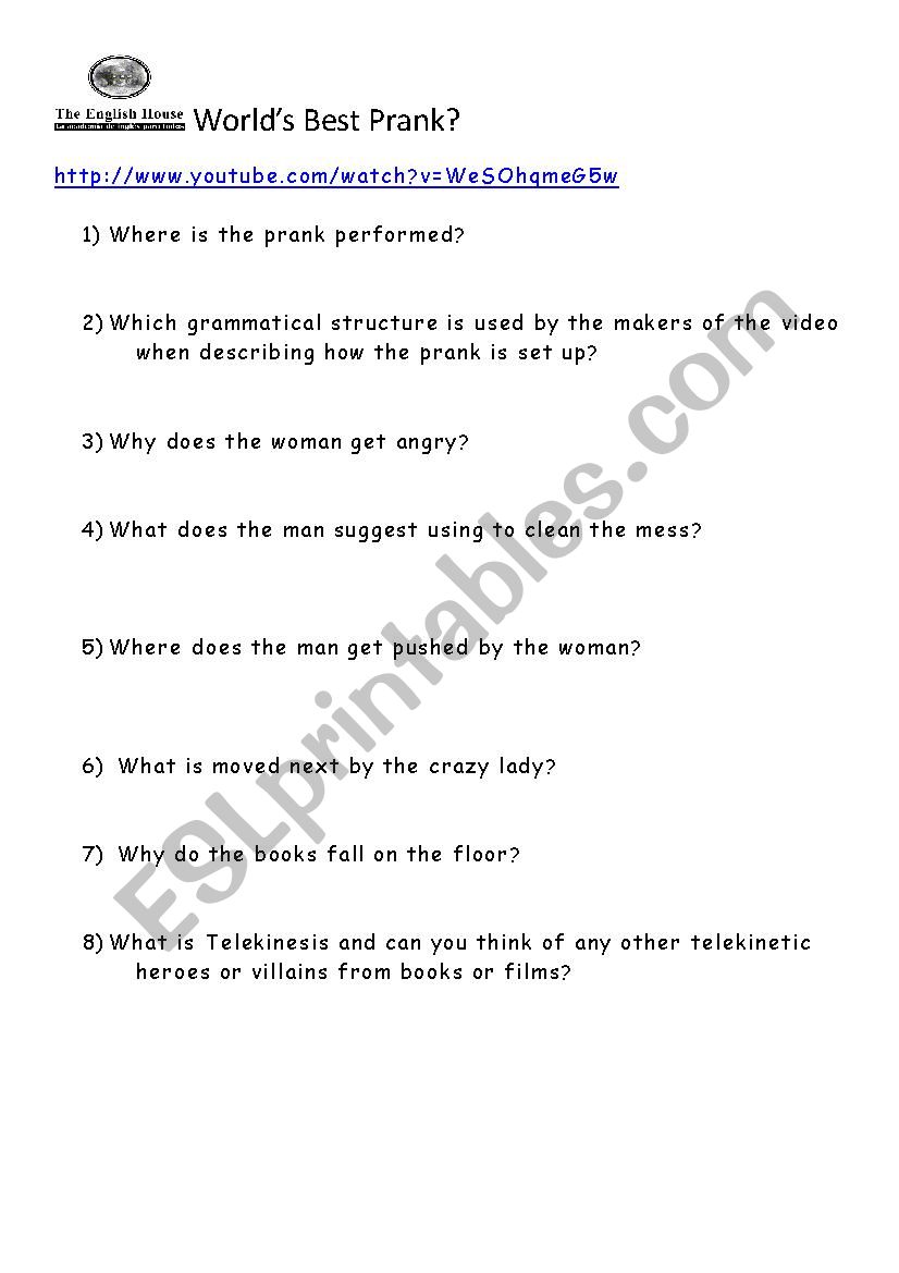 Worlds Best Prank worksheet