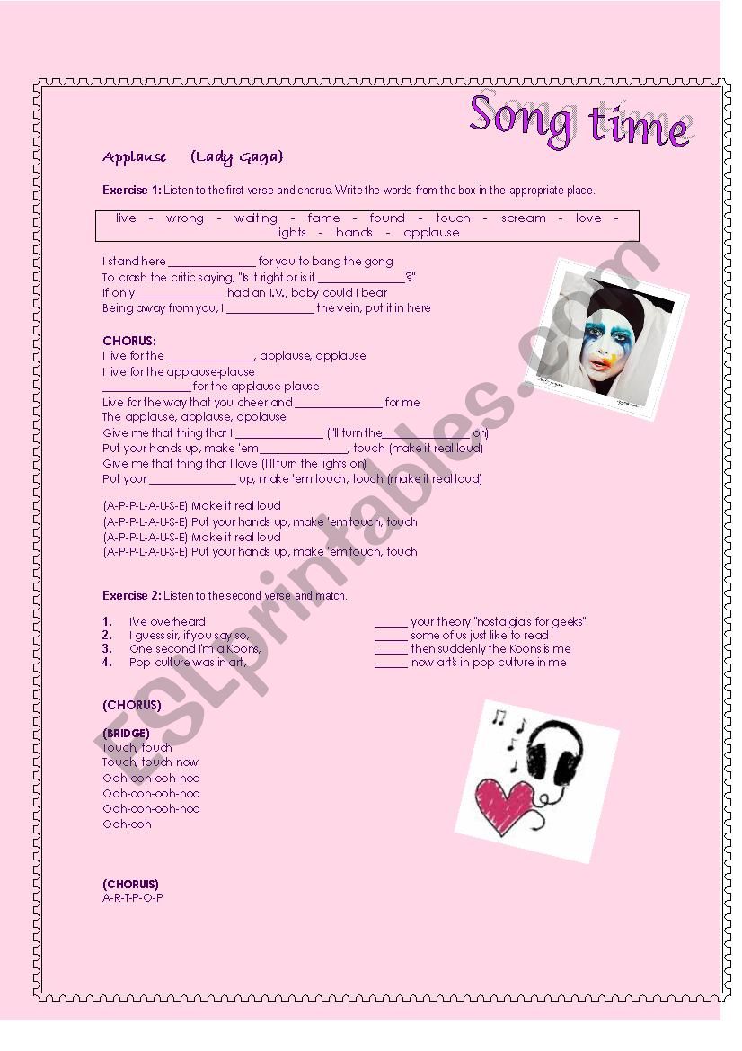 Applause - Lady Gaga worksheet