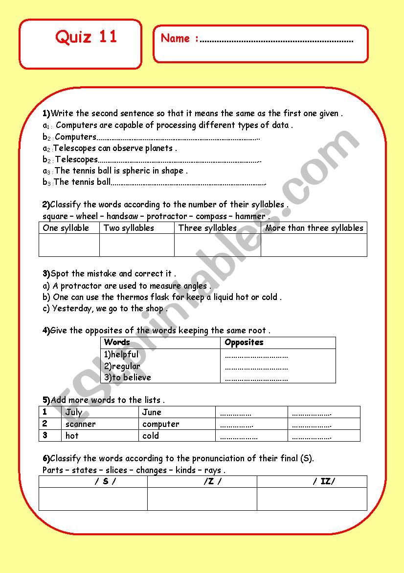 quiz 11 worksheet