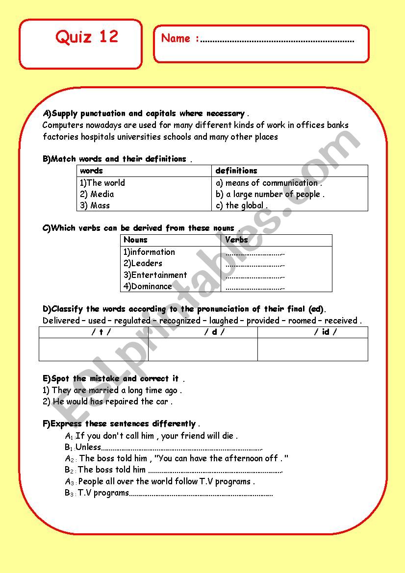 quiz 12 worksheet