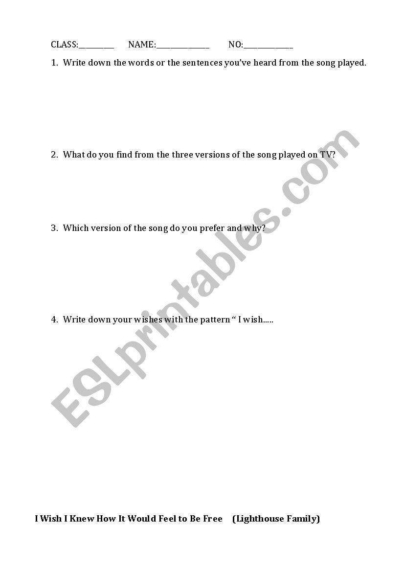 I Wish I Knew How It Would Feel to Be Free  (Lighthouse Family)