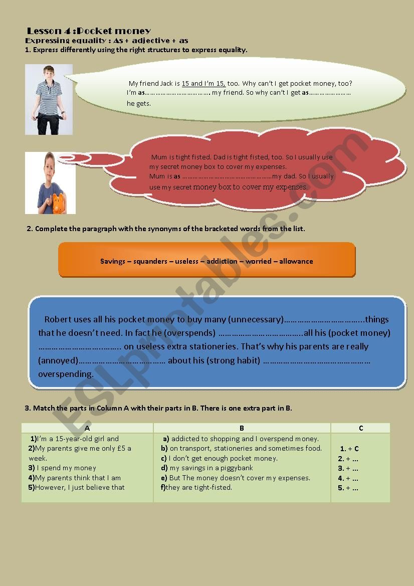 lesson 4 9th form pocket money