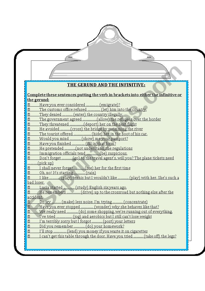 Gerund or Infinitive worksheet