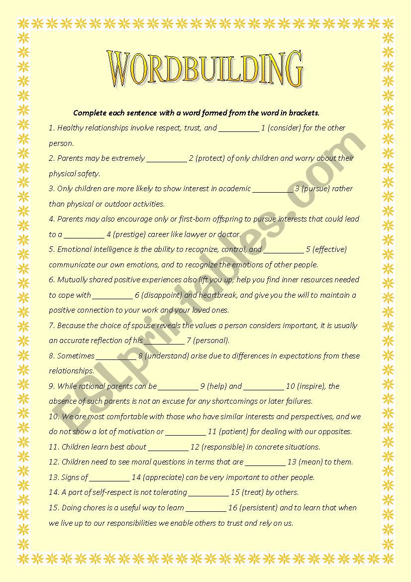 Wordbuilding worksheet