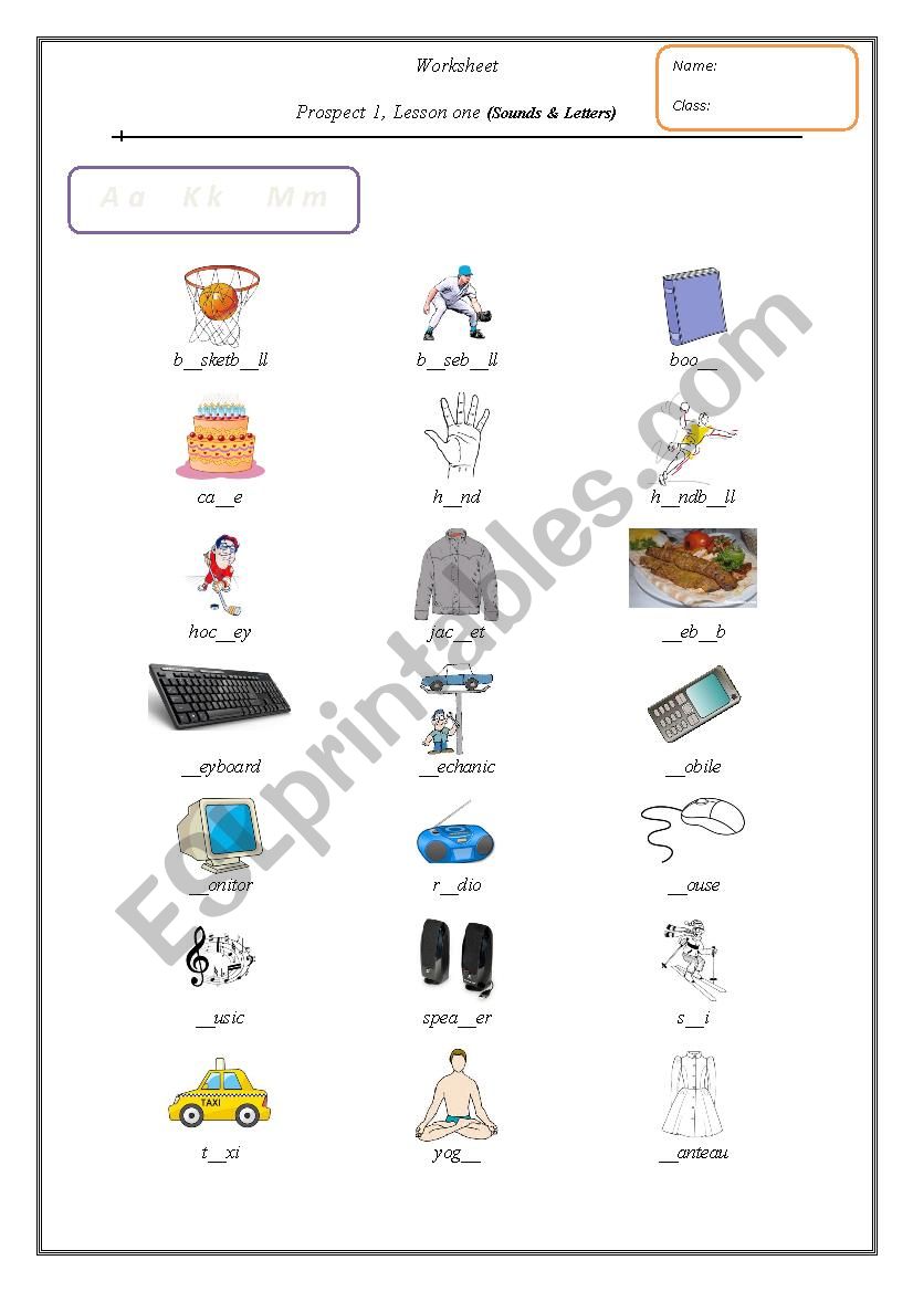 Sounds and Letters(A,M,K) worksheet