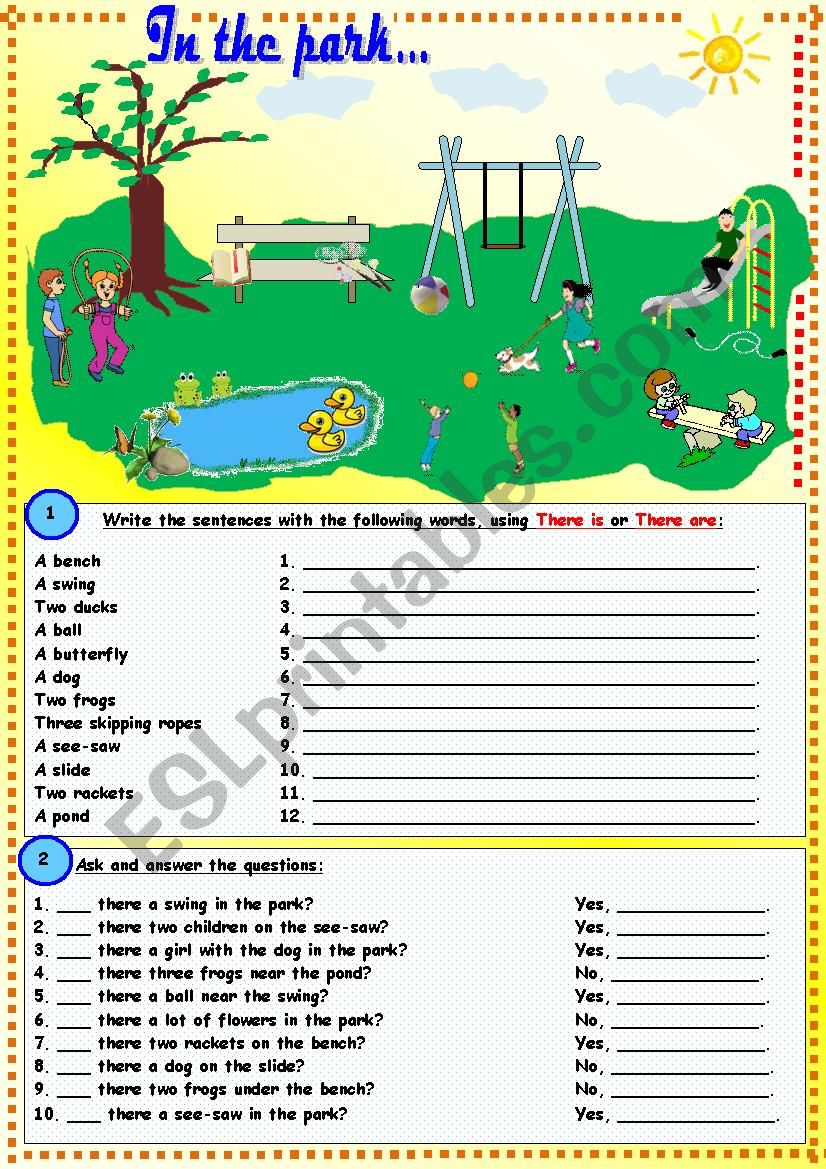 In the park worksheet