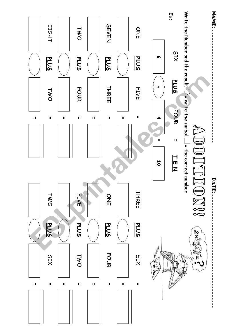 addition (1 to 10) worksheet