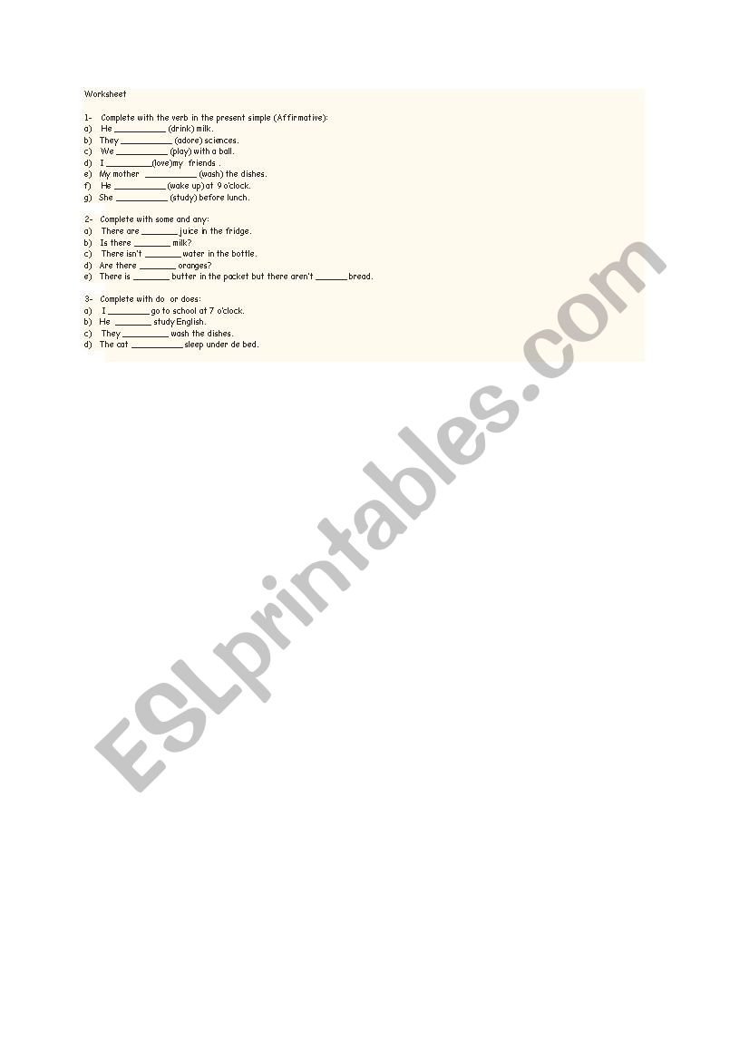 English some and any worksheet English some and any worksheet