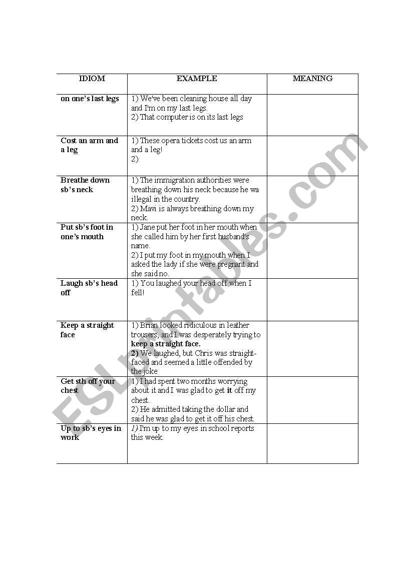idioms worksheet