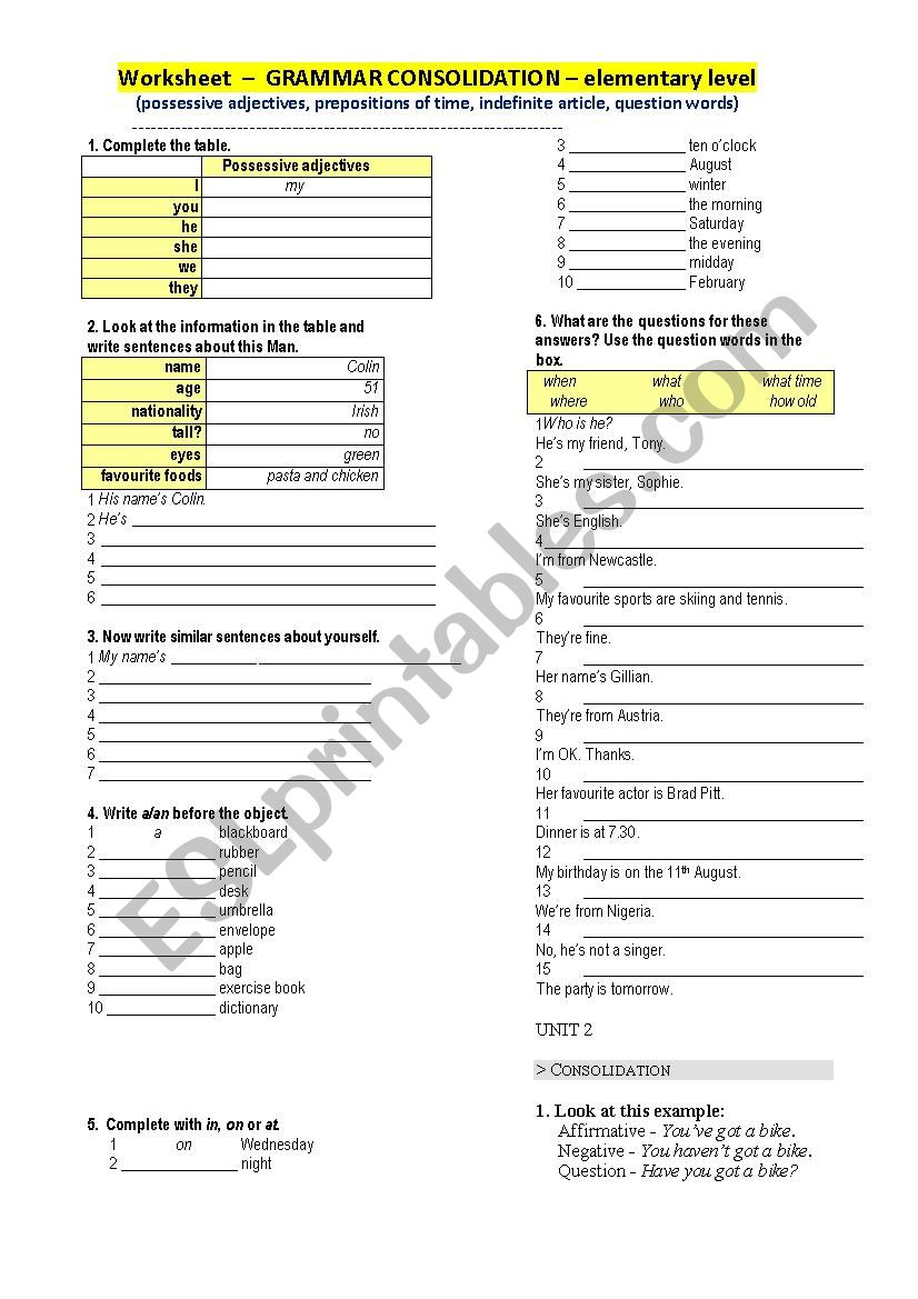 Grammar consolidation - elementary level