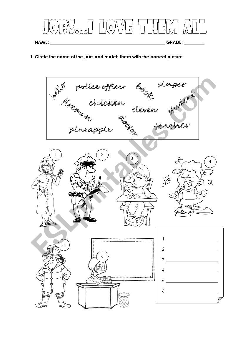 Jobs! I love them all worksheet