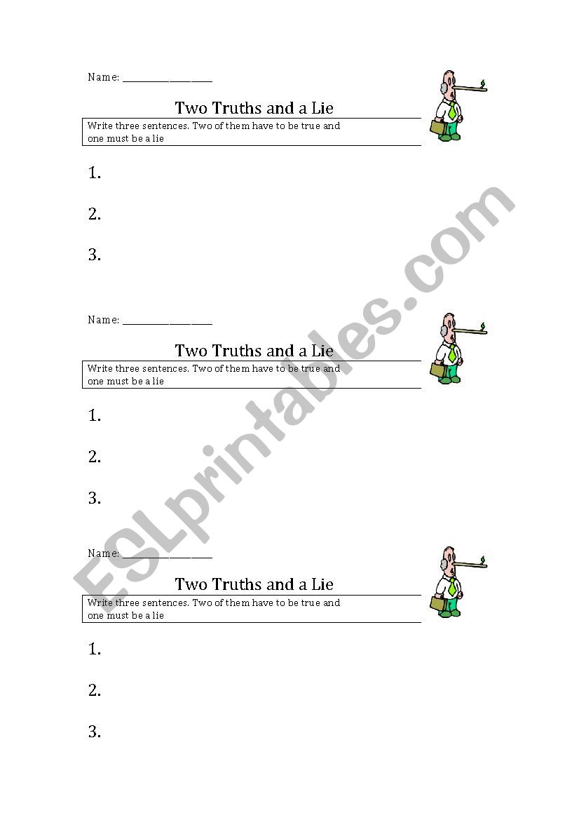 Two Truths and a Lie worksheet