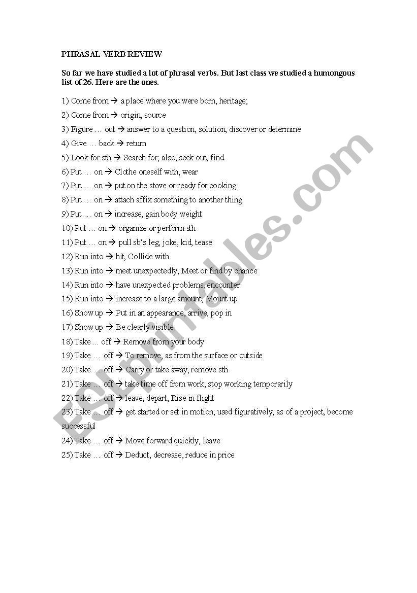 phrasal verbs worksheet
