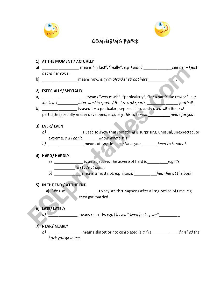 Confusing pairs worksheet