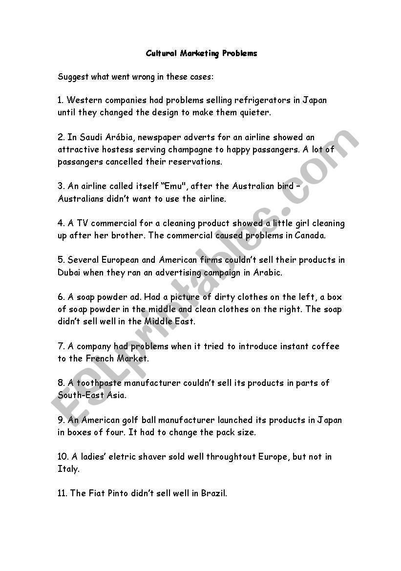 cultural problems worksheet