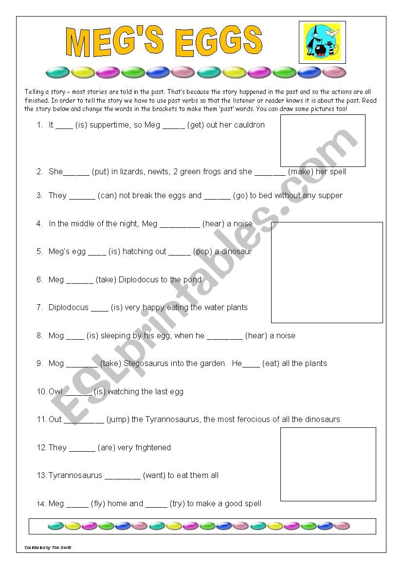 Megs eggs past verbs worksheet