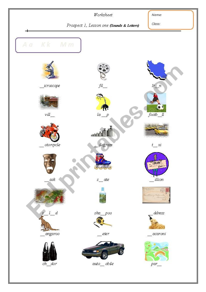 Sounds and Letters(A,M,K) worksheet