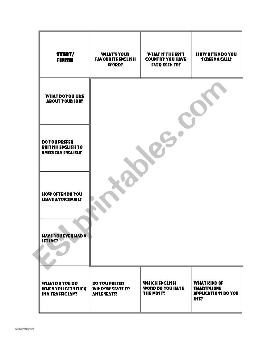 (Indirect) Questions Board game - topics: travelling, phone calls