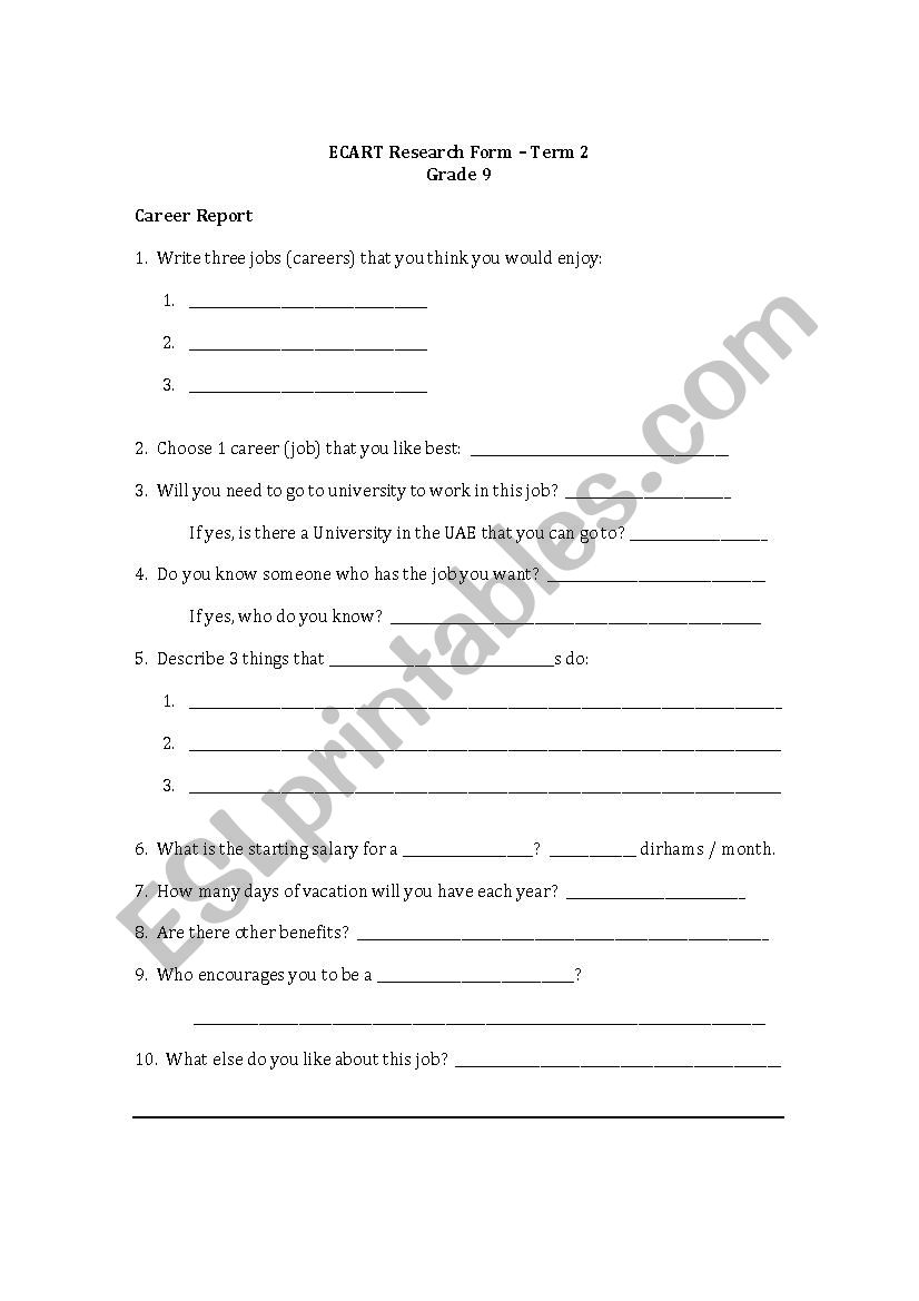 career  worksheet