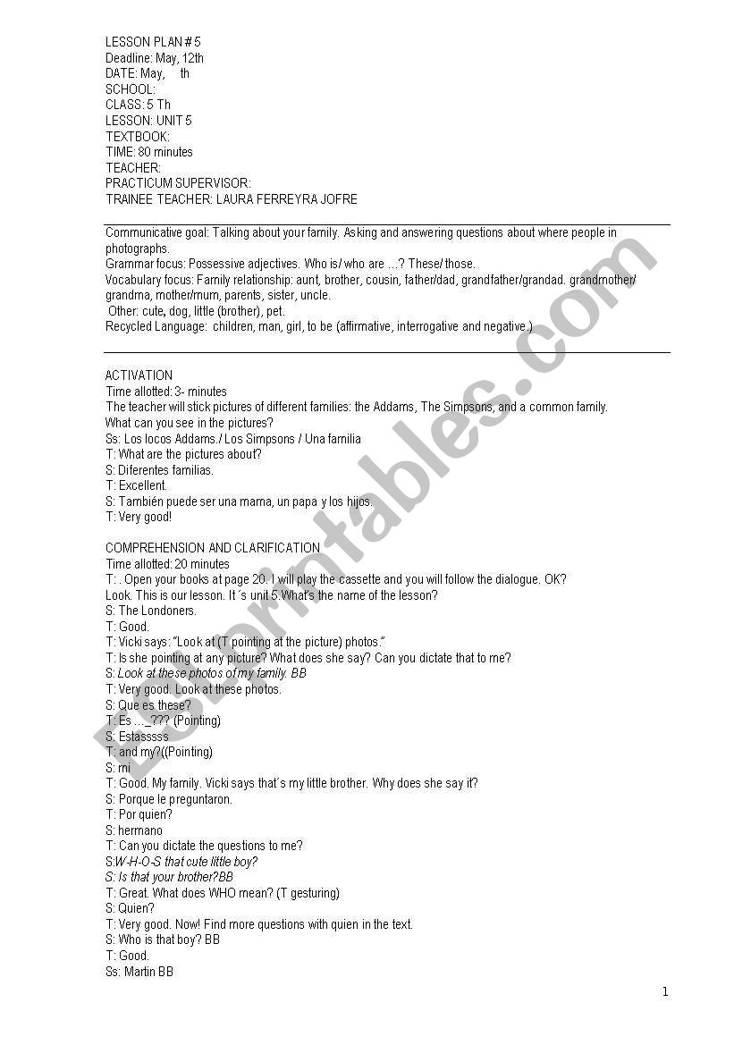My family worksheet