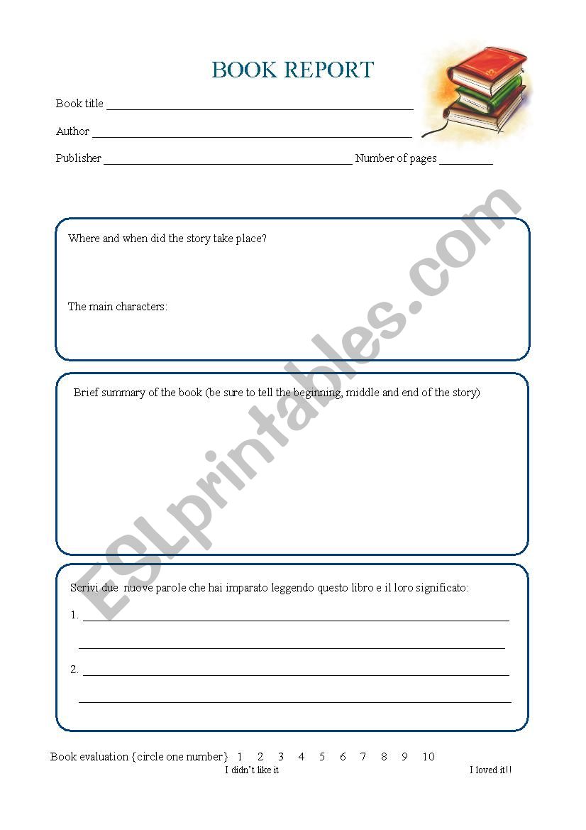 Book Report worksheet