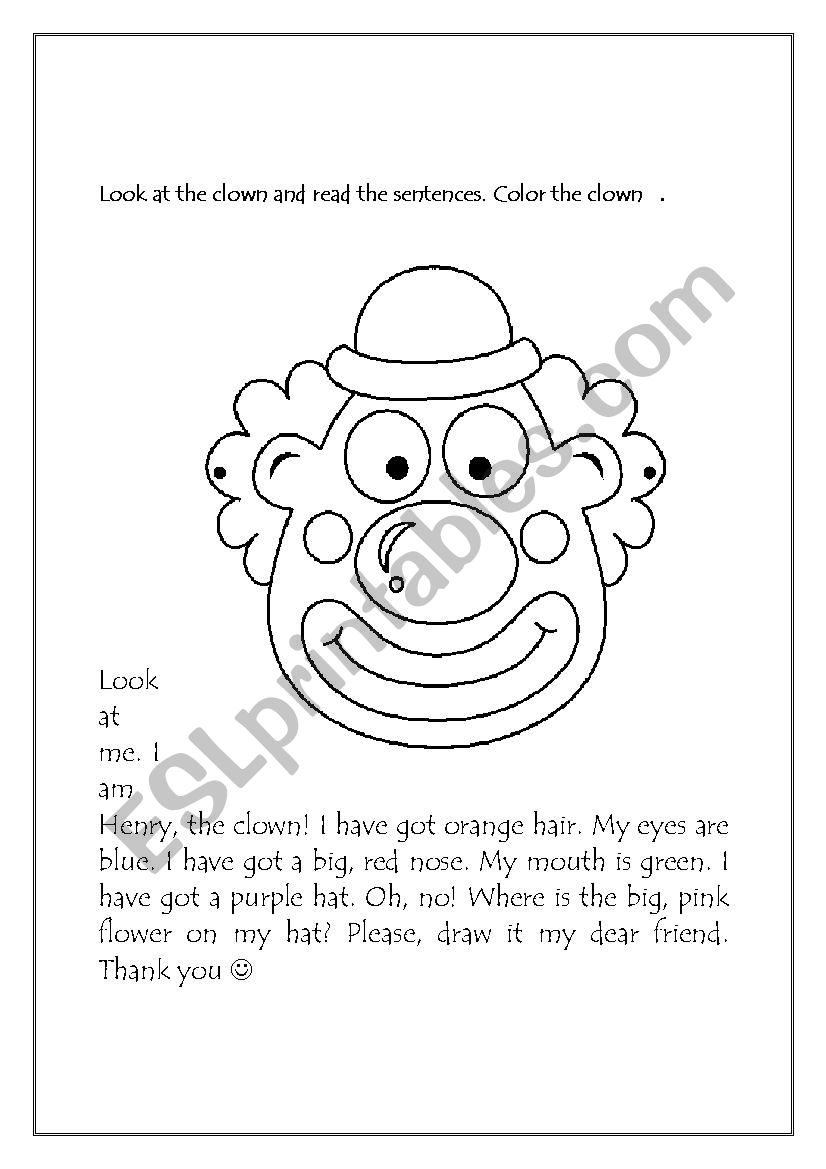  CLOWN FACE worksheet