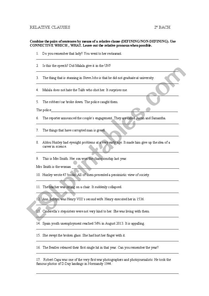 RELATIVE CLAUSES worksheet