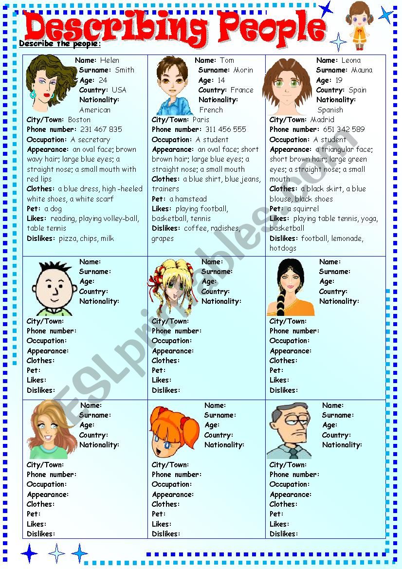 Describing People worksheet